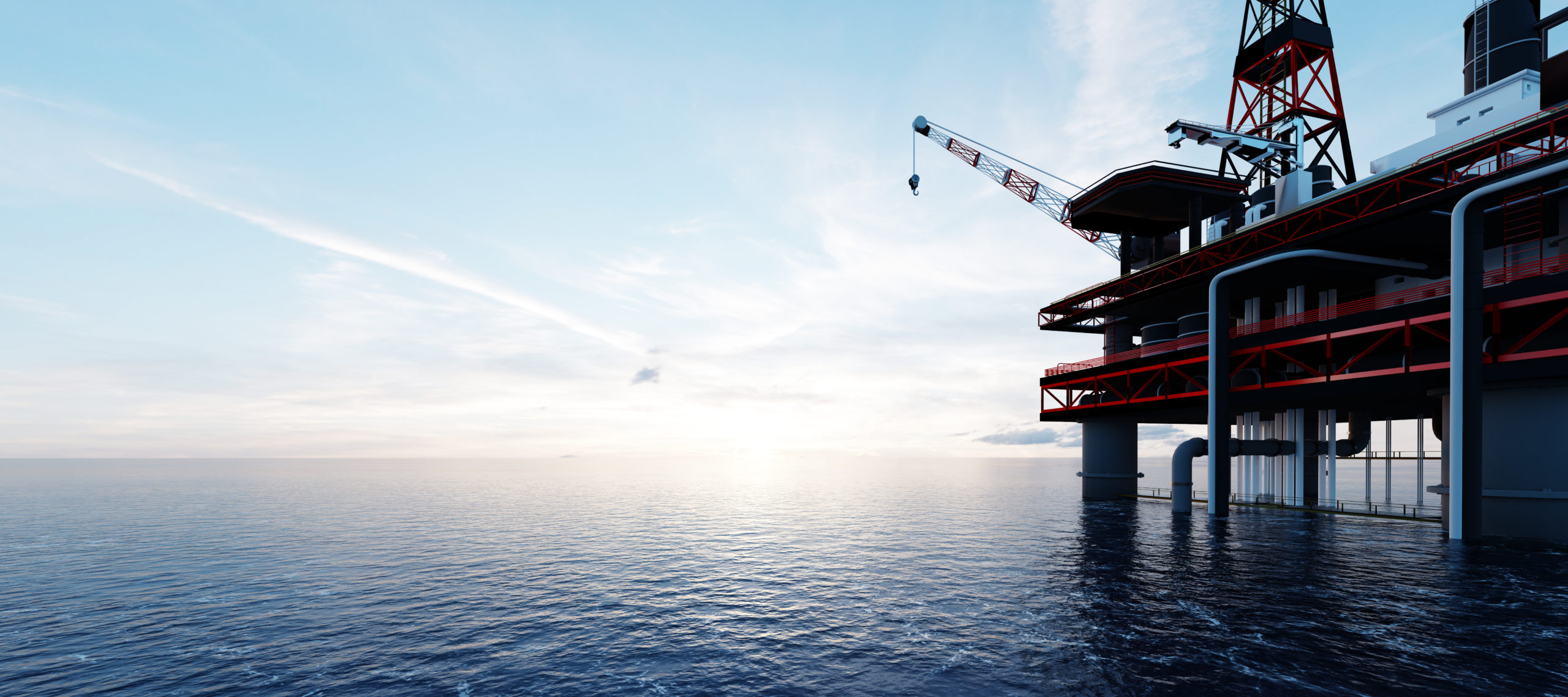 Oil platform on the ocean. Offshore drilling for gas and petroleum or crude oil. Industrial